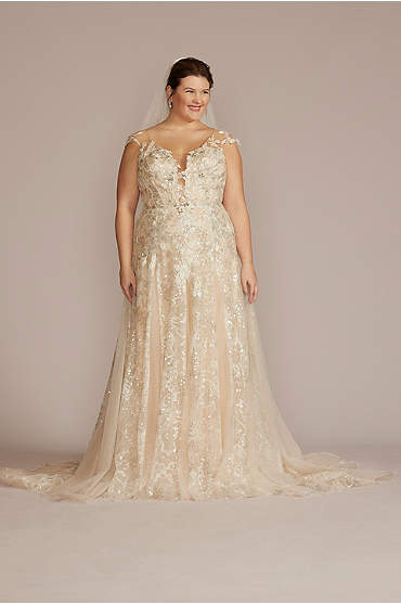Illusion Embellished Plus Size Wedding Gown